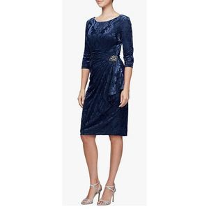 Alex Evenings Embellished Side Ruched Shift Dress Navy 8